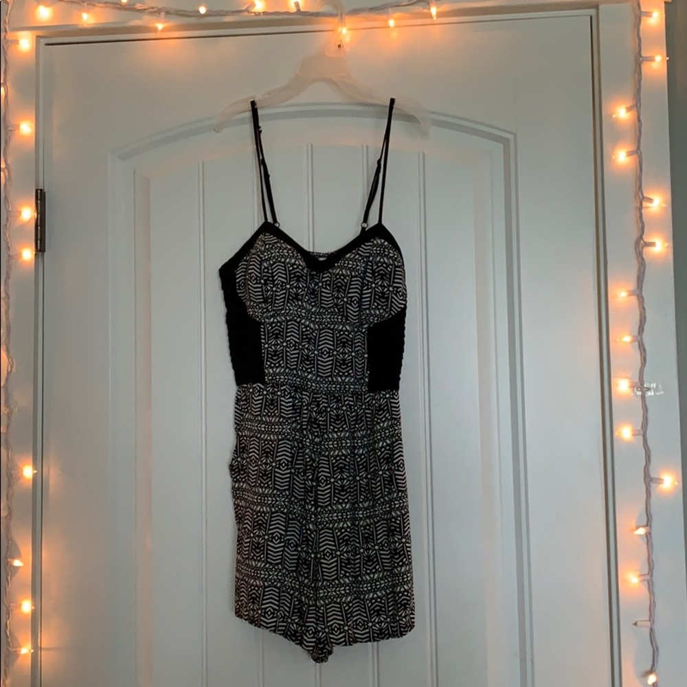black and white patterned romper